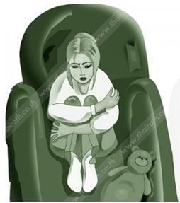 การ์ตูนหญิงสาวนั่งกุมเข่า อาการซึมเศร้า