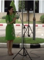 นางสาวกัญจนา ศิลปอาชา ประธานมูลนิธิพัฒนาคนพิการไทย กล่าวให้โอวาทนักกีฬา