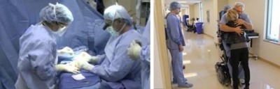 Loving family: Here, Ted Rummel hugs his wife, Kathy, before going into the operating room. Rummel credits his wife for and family for helping him overcome his disability