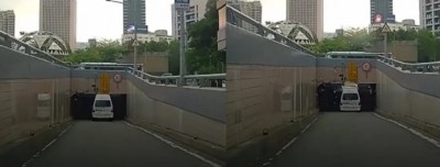 คลิปนาทีระทึก! รถรับส่งผู้พิการฝ่าด่านกั้นความสูง ชนคานอุโมงค์กลายเป็นรถเปิดประทุน