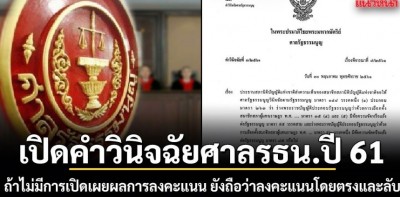 เปิดคำวินิจฉัยศาลรธน.ปี 61 ถ้าไม่มีการเปิดเผยผลการลงคะแนน ยังถือว่าลงคะแนนโดยตรงและลับ