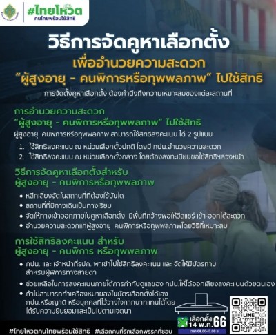 เลือกตั้ง 2566 กกต. อำนวยความสะดวก”ผู้สูงอายุ – คนพิการ” ไปใช้สิทธิ