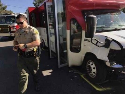 A bus was involved in a head-on crash near Lawton and Mountain View avenues Monday in Loma Linda.