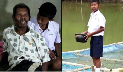 เด็กชายวัย 13 ยอดกตัญญู ยอมขาดเรียนมาดูแลพ่อป่วยอัมพาต วันหยุดรับจ้างเก็บเศษยางแลกเงินประทังชีวิต