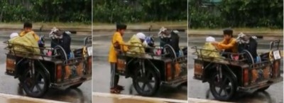 หนูน้อยสุดห่วงพ่อพิการ จอดซาเล้งเสียสละเสื้อให้ใส่ กลางสายฝน